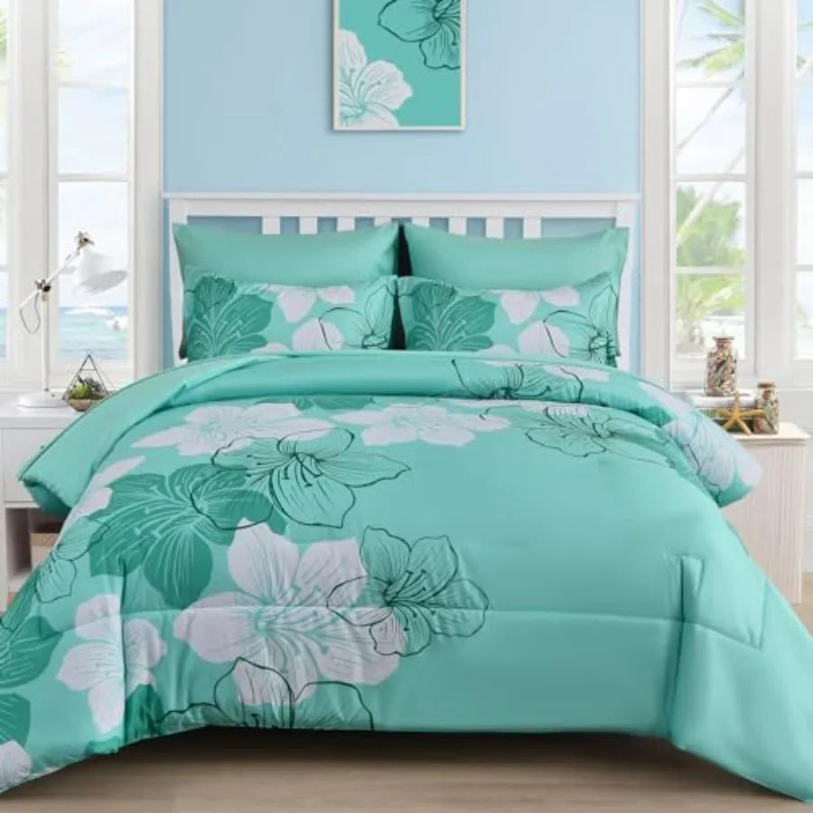 Floral Comforter Set Size, 7 Pieces Bed in a Bag Floral Comforter and Sheet Set, Soft Microfiber