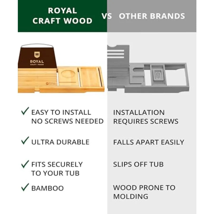Premium Foldable  Bamboo Wood Bathtub Tray Caddy Expandable