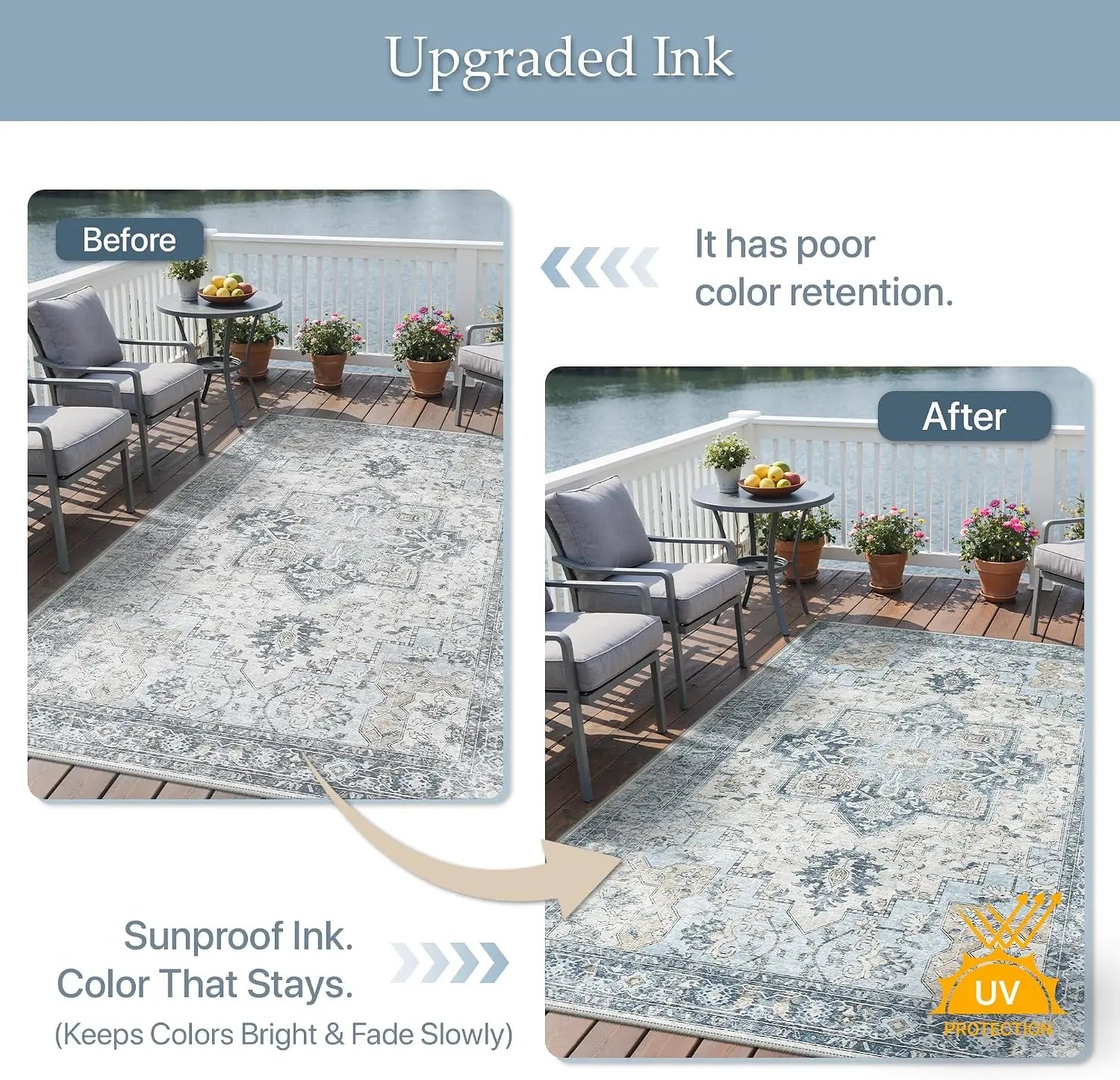 Boho Indoor Outdoor Rug 5x8 ft Waterproof Non-Shedding Easy Clean Washable Patio Mat