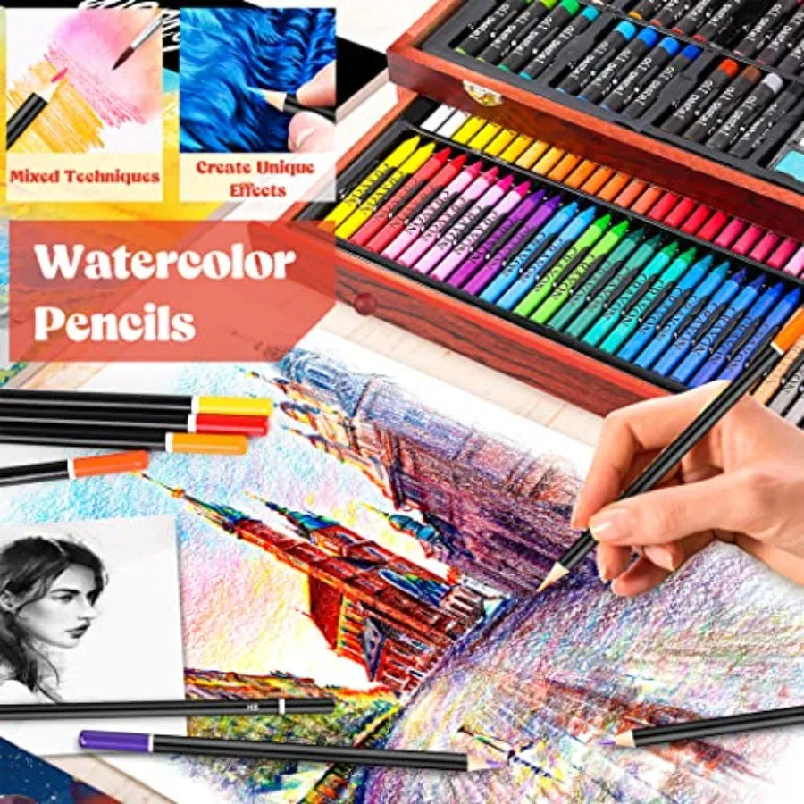153-Pack Deluxe Art Set in Wooden Case, Drawing Painting  2 A4 Sketch Pads, Coloring Book