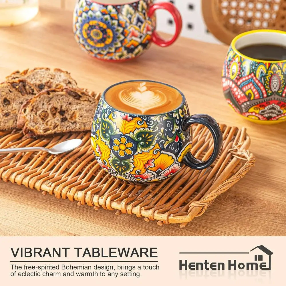 6-Piece 20 oz Colorful Porcelain Mug Set with Handle Microwave and D-washer