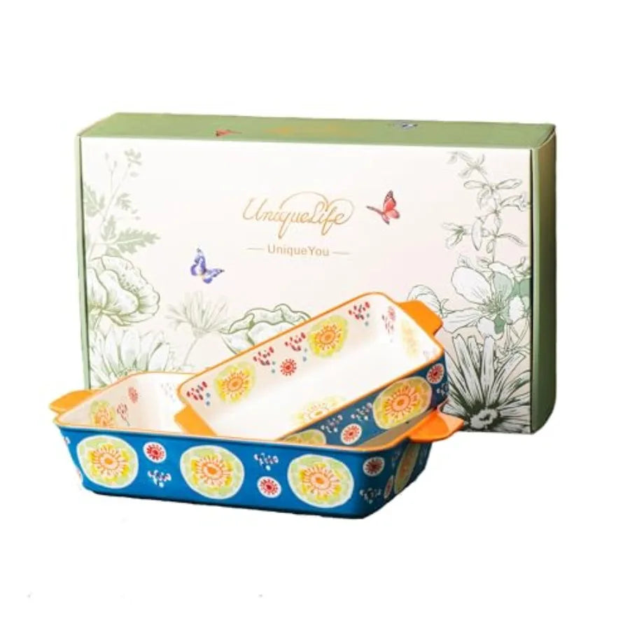 Ceramic Baking Dish Set of 2 with handles, 3QT and 1.2QT  Oven, Oven Safe