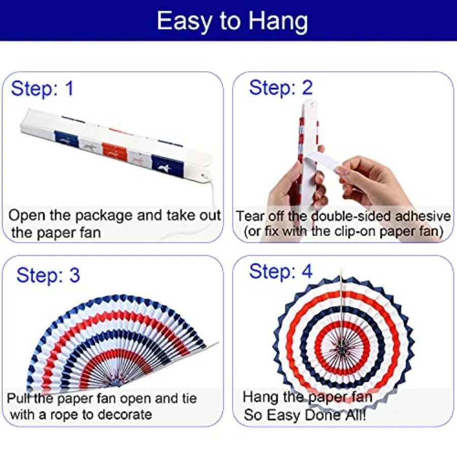 4th of July Patriotic Decorations - 12Pcs Hanging Paper Fan for USA Patriotic