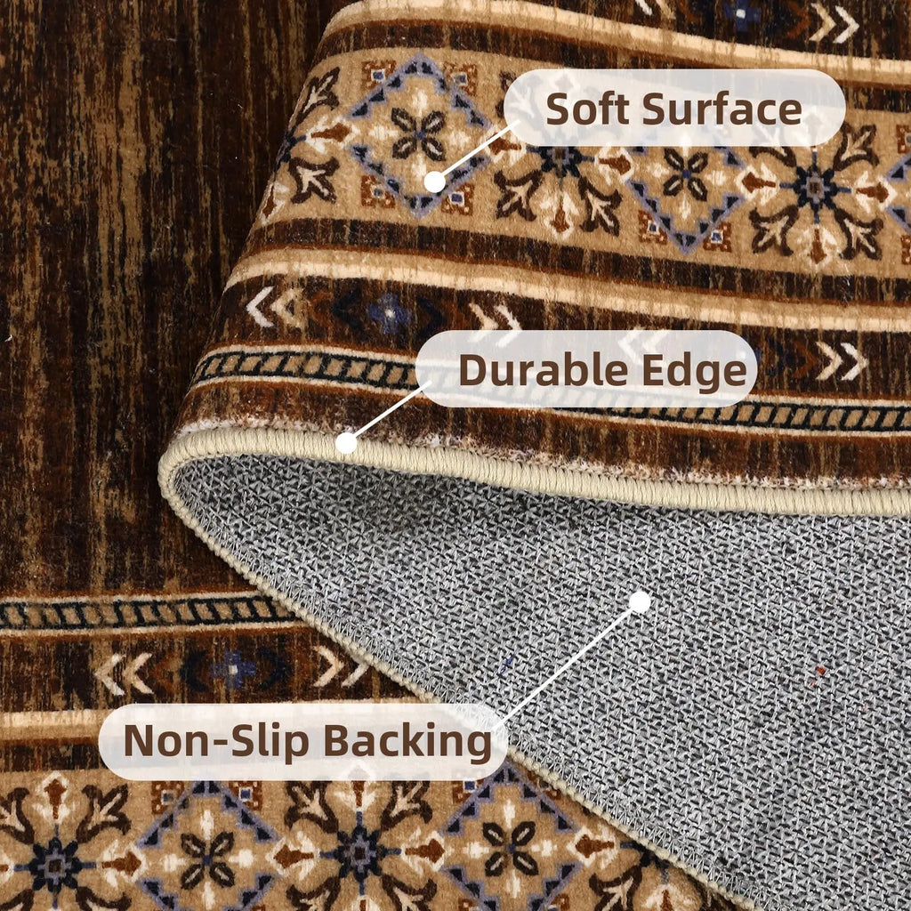 Area Rug 8x10 Washable Rug Brown Modern  Soft Non Slip Throw Carpet Low Pile Bordered  Foldable Thin Rugs