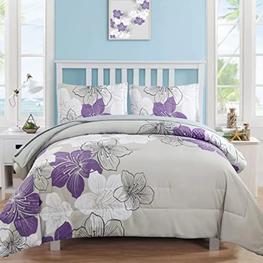 Floral Comforter Set Size, 7 Pieces Bed in a Bag Floral Comforter and Sheet Set, Soft Microfiber