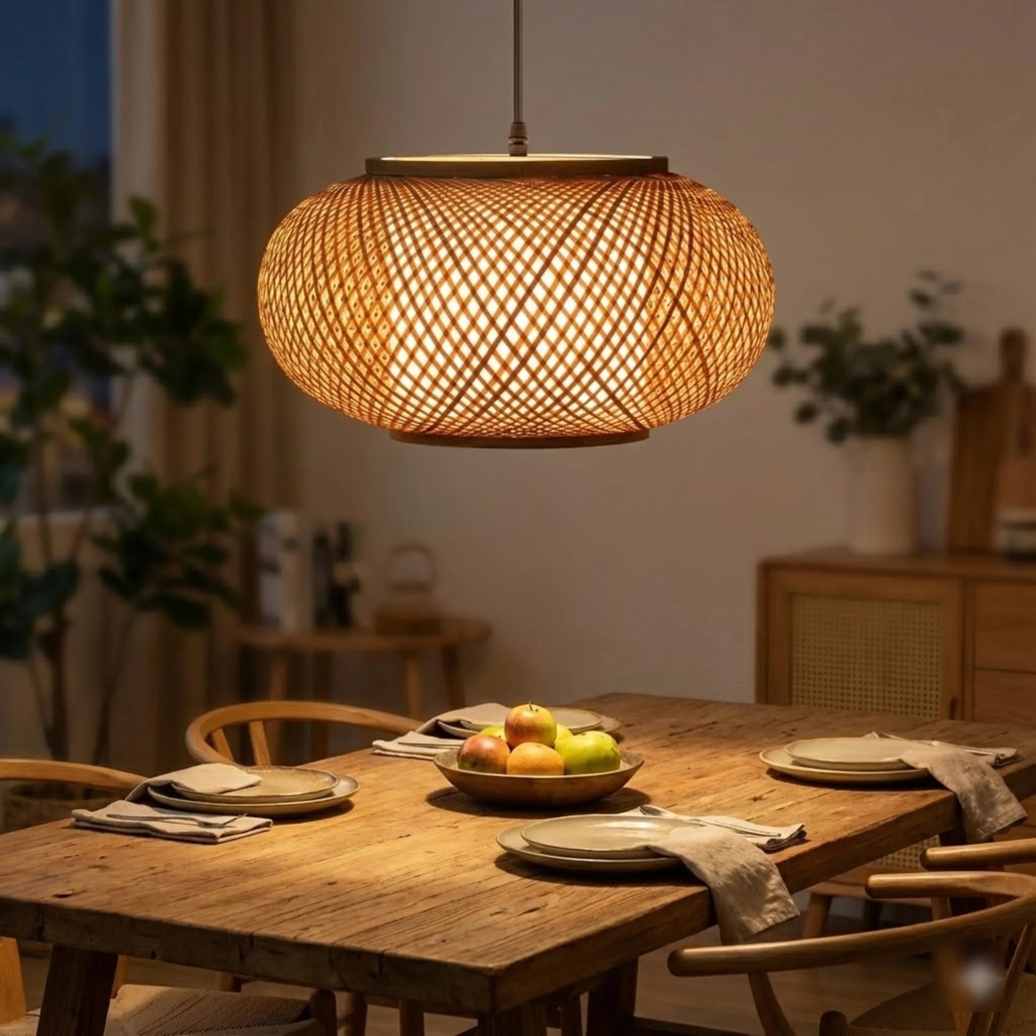 Bamboo Wicker Pendant Light Fixture Hand Woven Rattan Cage