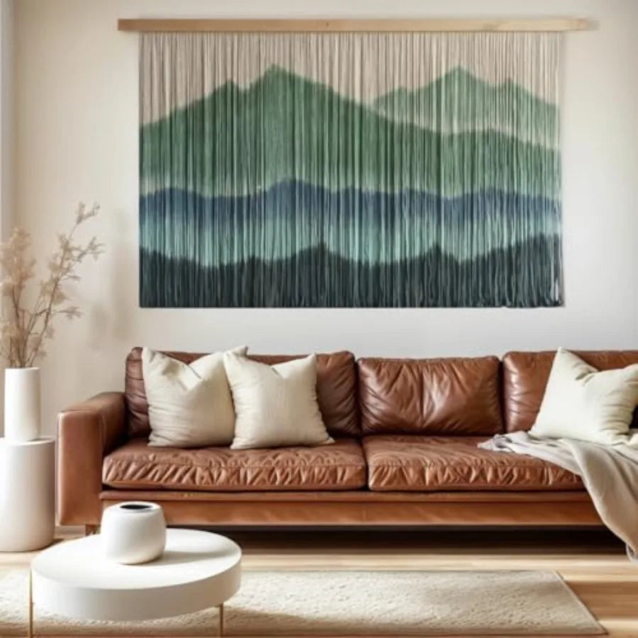 Woven Boho Macrame Tapestry Dip-Dyed Large Modern Handmade Colorful Mountain Landscape