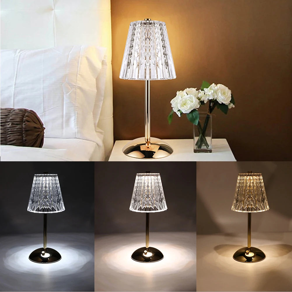3 Colors LED Crystal Table Lamp Dimmable  Rechargeable Romantic Wireless