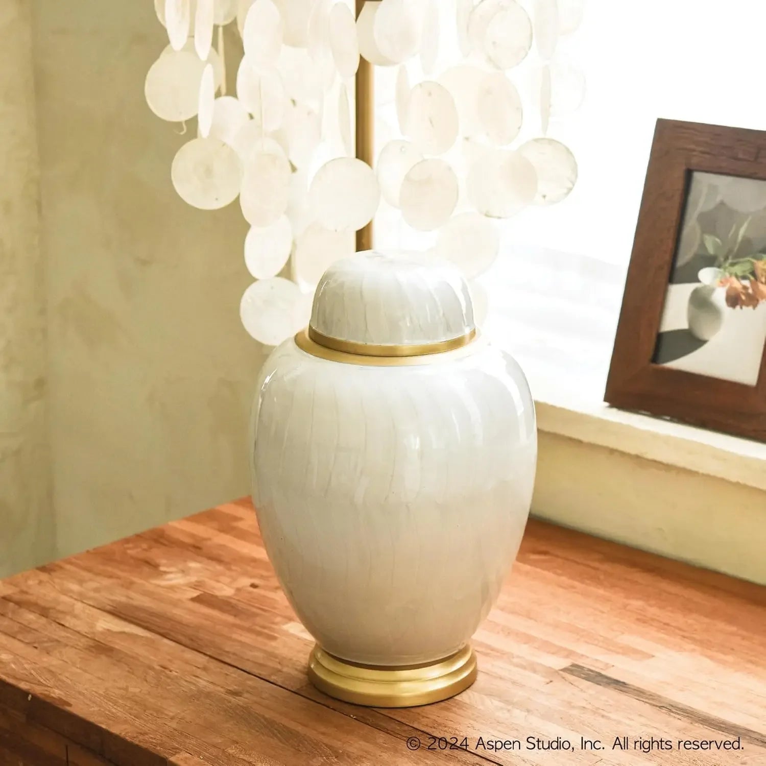 Aspen Studio Handcrafted White Pearl Cremation Urn in Oval Shape for Human Ashes Handcrafted
