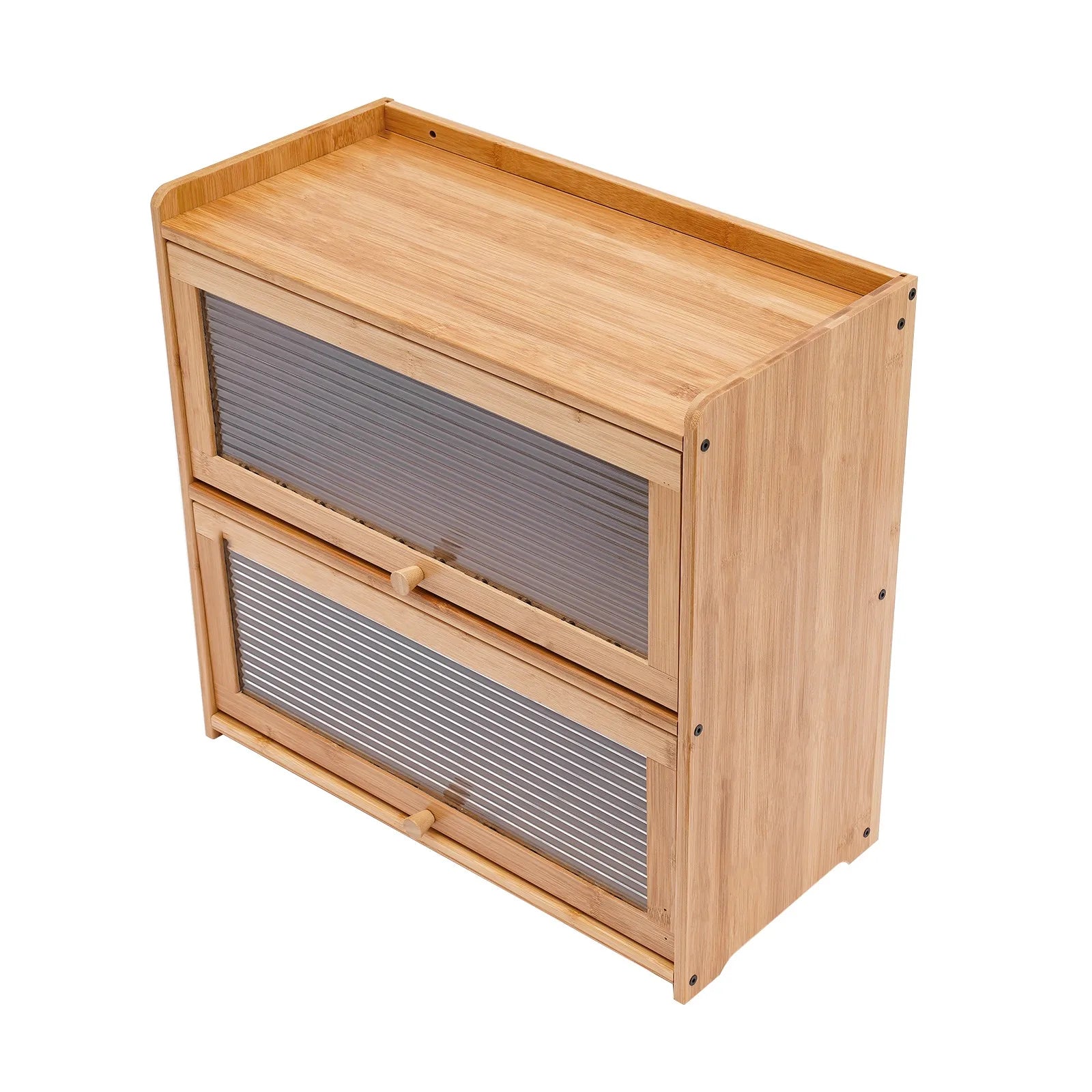 2-Tier Bamboo Kitchen Storage Cabinet -  Clear Acrylic Sliding Doors