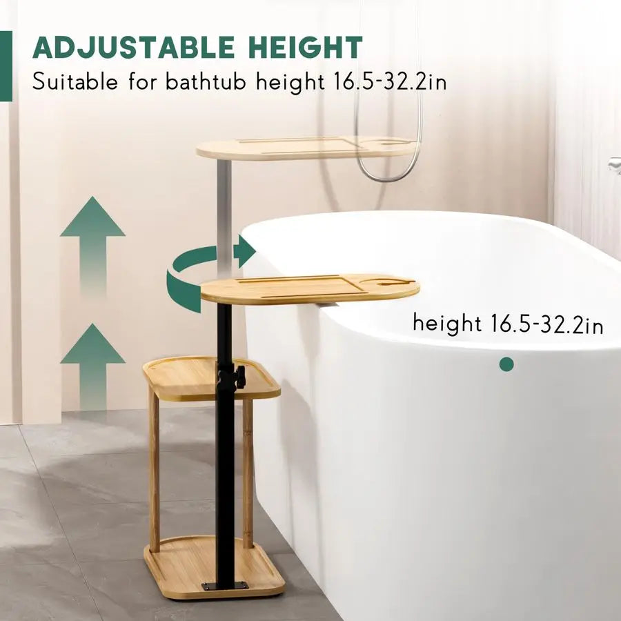 Layer Bath Tub Tray Table, Freestanding Bamboo Caddy for Tub OR Multi-use