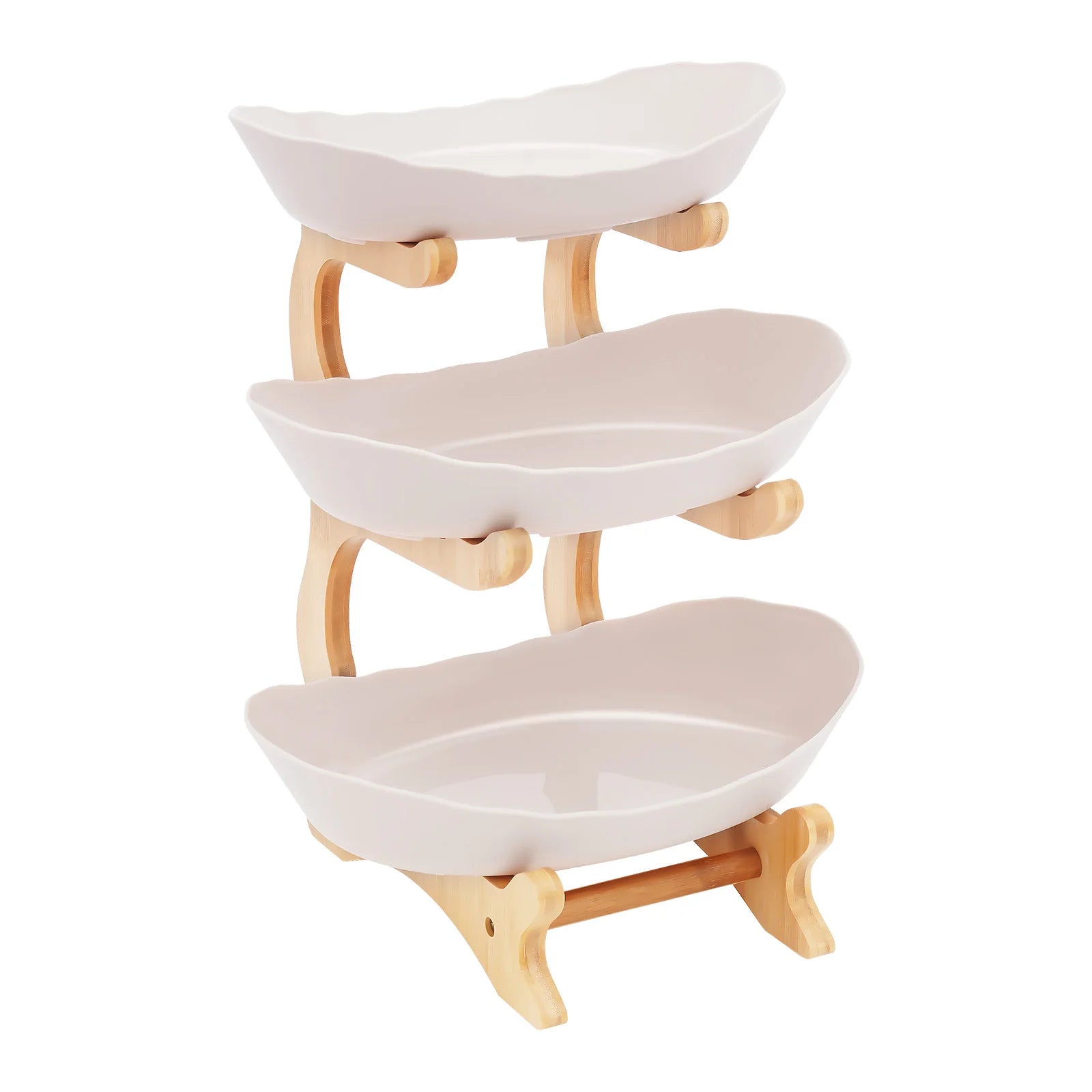 Kitchen Storage Rack Three Tier Fruit Tray Large Detachable Bamboo Stand Space Saving Bowl