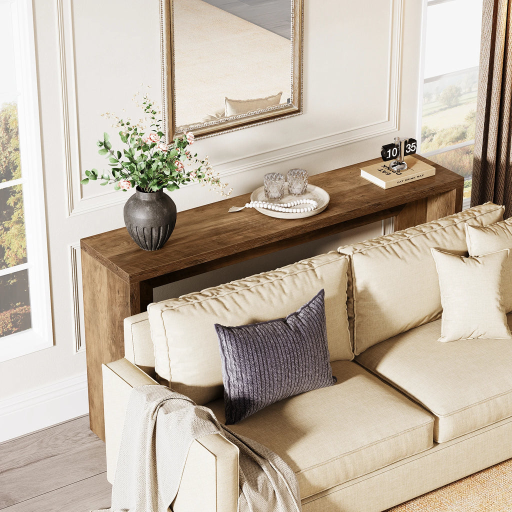 Farmhouse Console Table, 55-Inch Wooden Sofa Table for Entryway, Foyer, Hallway, Living Room