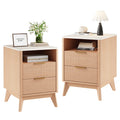18IN 2 Drawers Wooden Nightstand with Charging Station Bedside Table with with Faux Marble Top Mid-Century Modern