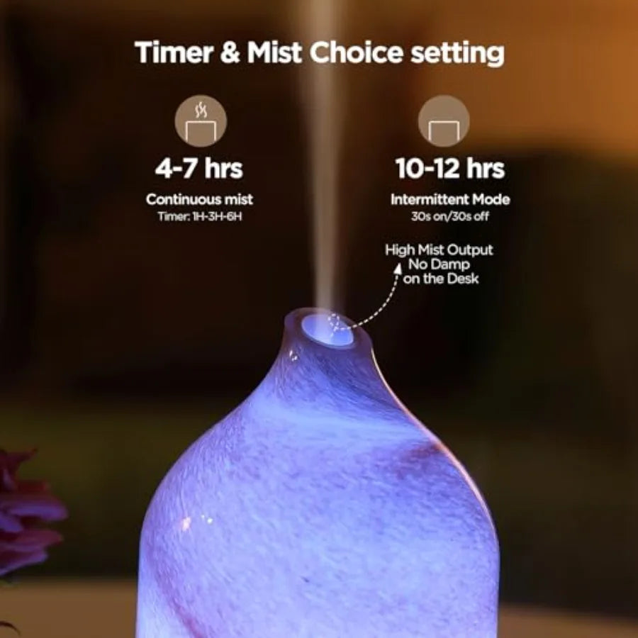Hand Blown Essential Oil Diffuser Ultrasonic Cool Mist Scent , Whisper Quiet