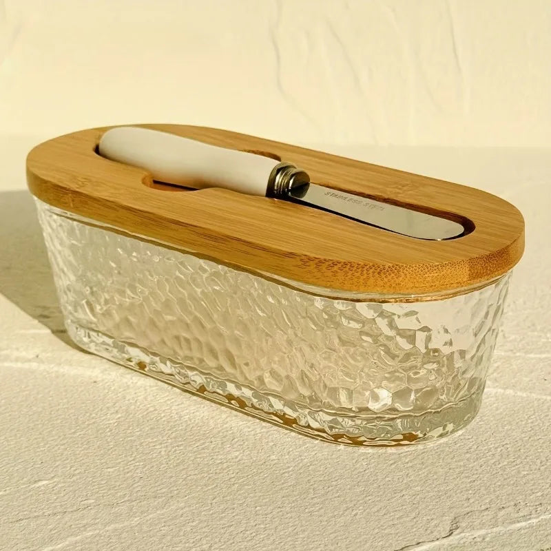 [Glass Butter Dish] 2pcs Set of Dinner Knife and Butter Box Glass Butter Dish with Sealed Lid