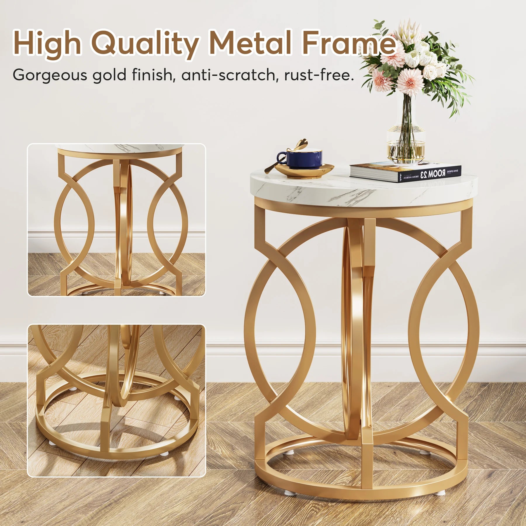 Tribesigns Modern Round Table with Thick Wood Top, 20“