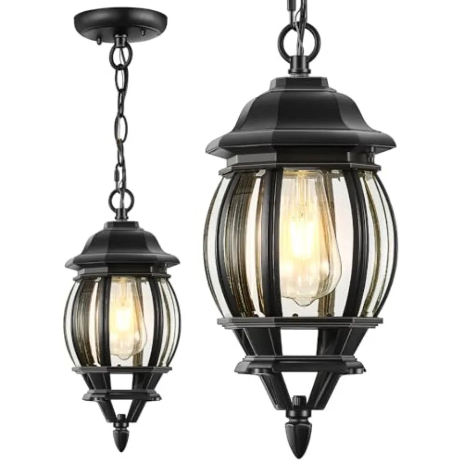 Black Outdoor Pendant Light Aluminum Hanging Exterior Lights with Waterproof Outdoor Ceiling Lights for Porch Anti-Rust
