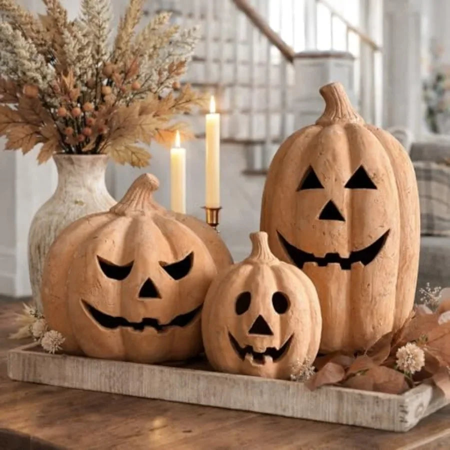 7.5"H Handmade Terracotta Pumpkin Jack O' Lantern Outdoor Indoor