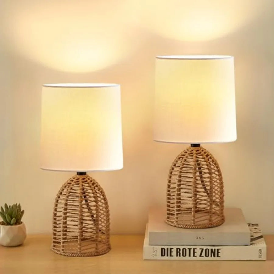 Rattan Lamp Boho Lamps Set of 2-3.75" Mini Table Lamp