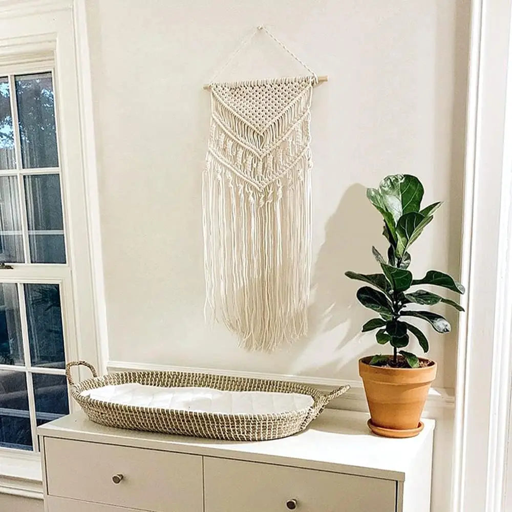 Macrame Wall Hanging Boho Decor, Handmade Cotton Tapestry  17x33 Inches