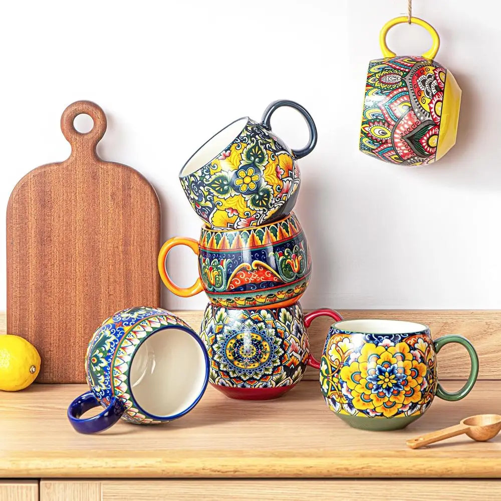 6-Piece 20 oz Colorful Porcelain Mug Set with Handle Microwave and D-washer