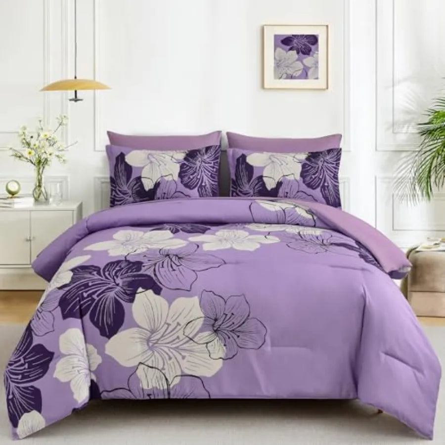 Floral Comforter Set Size, 7 Pieces Bed in a Bag Floral Comforter and Sheet Set, Soft Microfiber