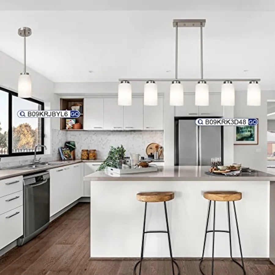 Farmhouse Chandelier Pendant Light Fixtures with Opal White Shades Hanging Ceiling Pendant Lighting