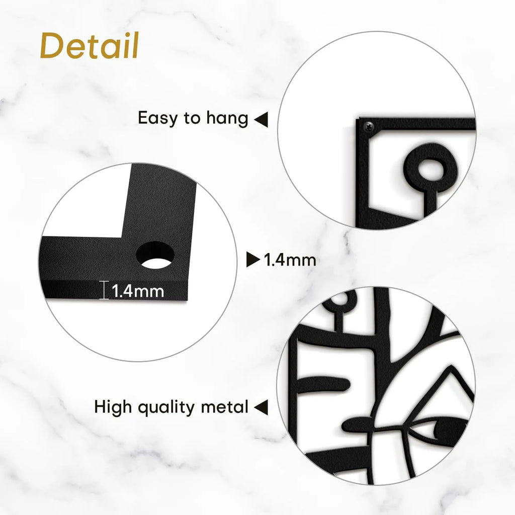 Minimalist Abstract Faces Line Figure Metal Wall Sculpture Black 45.7cm Modern Wall Hanging Art Decor
