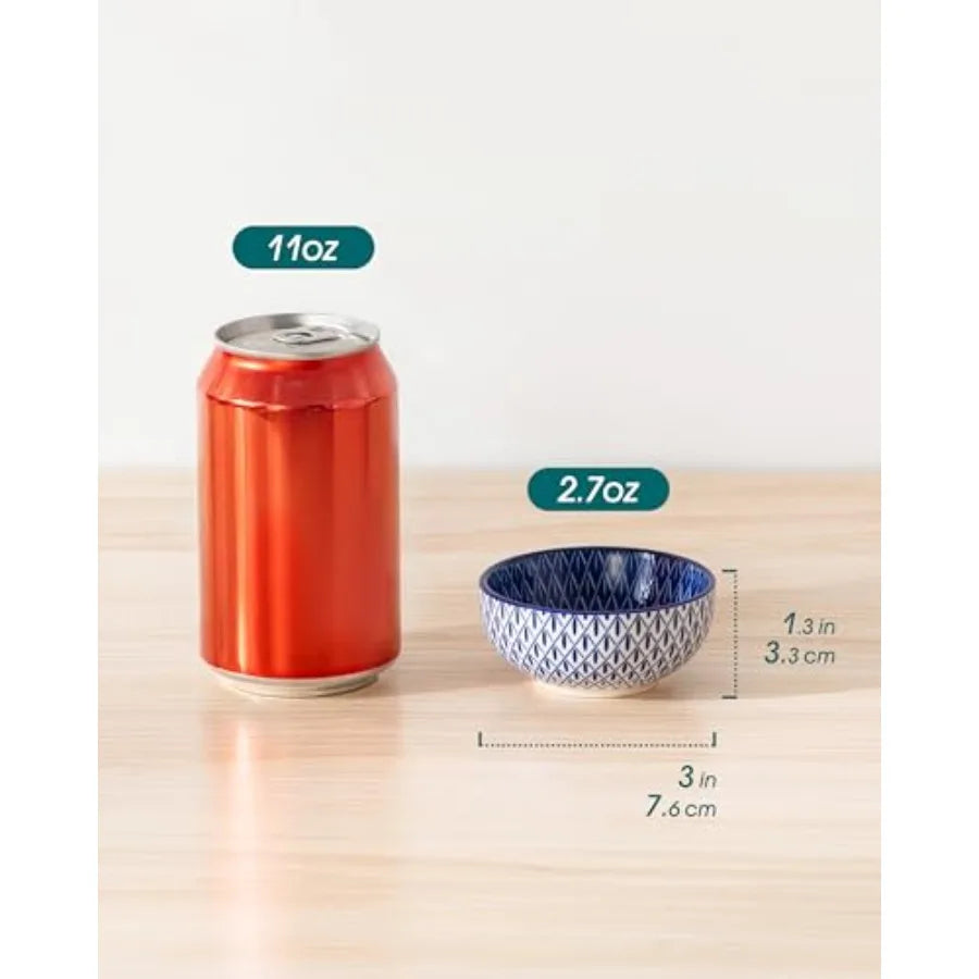 2.7 Oz Ceramic Mini Dipping Bowls Set of 6, 3 Inch Small Dip Bowls for Sauces, Nuts, Finger Bowls