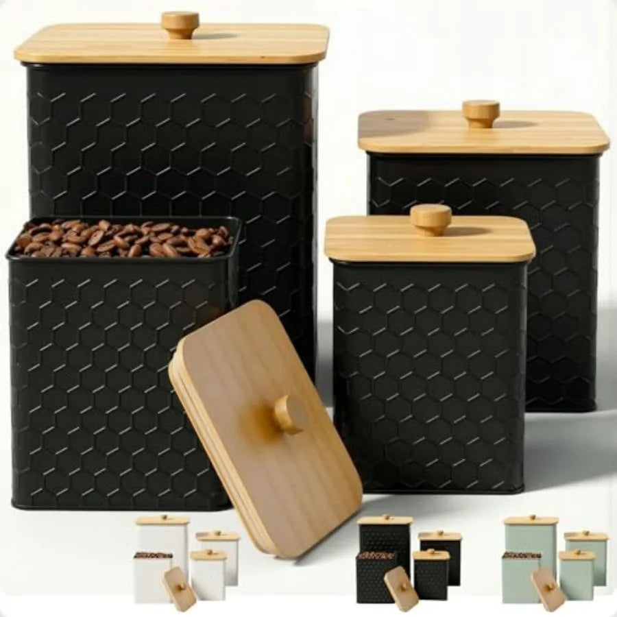 Kitchen Canisters  Set of 4 - Textured Iron with Airtight Lids