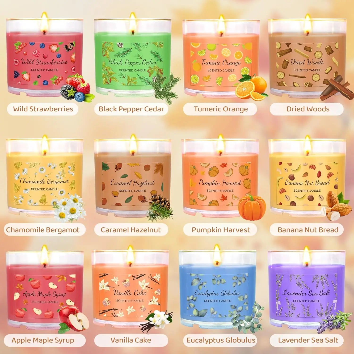 12 Pack seasonal MINI Scented Soy Candles Set for multi-holiday
