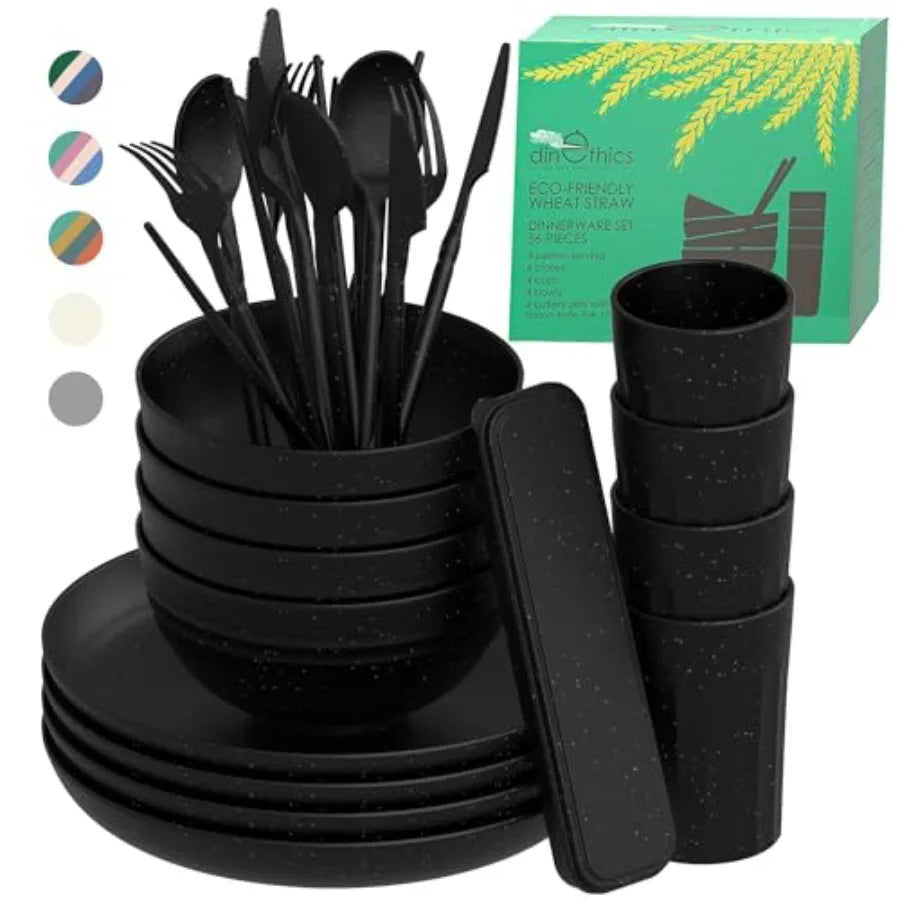 Wheat Straw Dinnerware Sets For 4 - Camping Plates Cups And Bowls Set - Dishwasher Microwave Safe Dishes