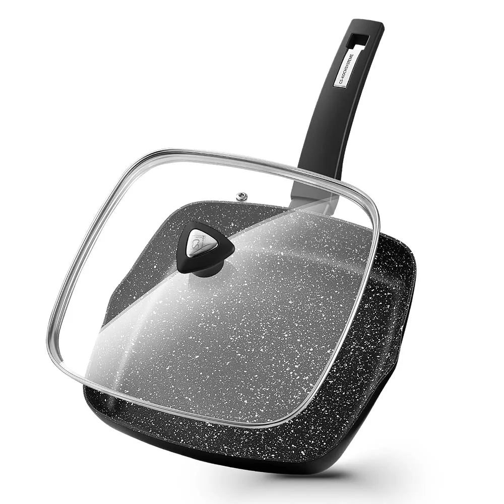 KOCH SYSTEME CS 10 Inch Nonstick Grill Pan and Lid for Stove Tops,  Bakelite Handle