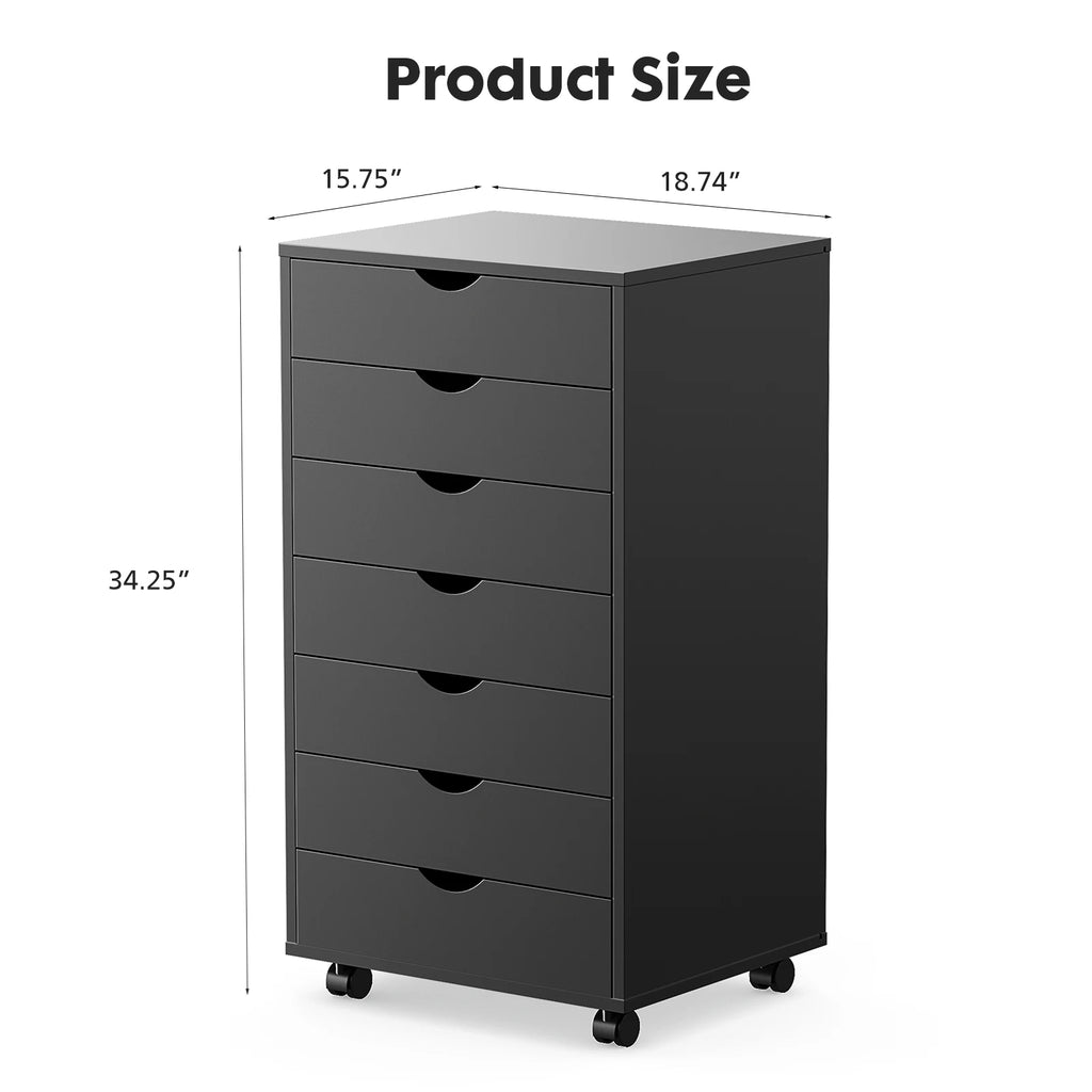 7 Drawer Chest Dressers Storage Cabinet Wooden  Mobile Cabinet Wheels