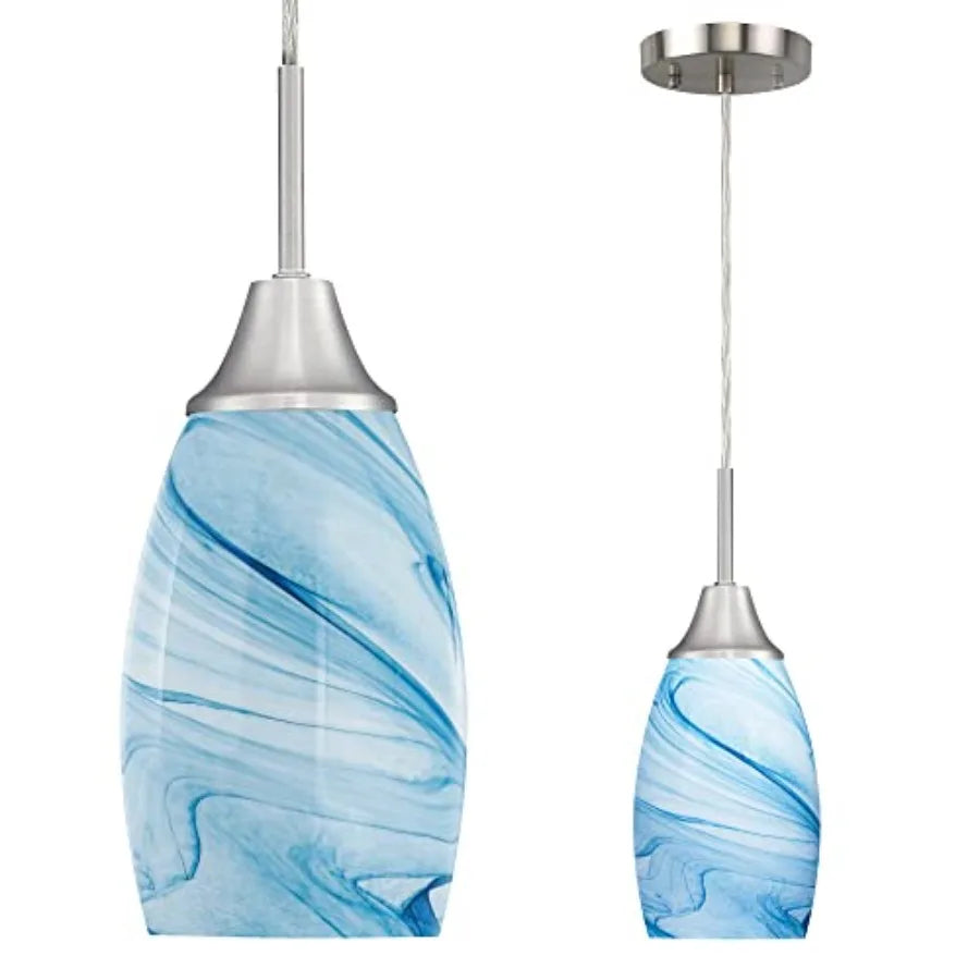 Mini Glass Pendant Light with Handblown Marble Art Oval Glass Lamp Ceiling Hanging Light 4.72" Small Chandelier