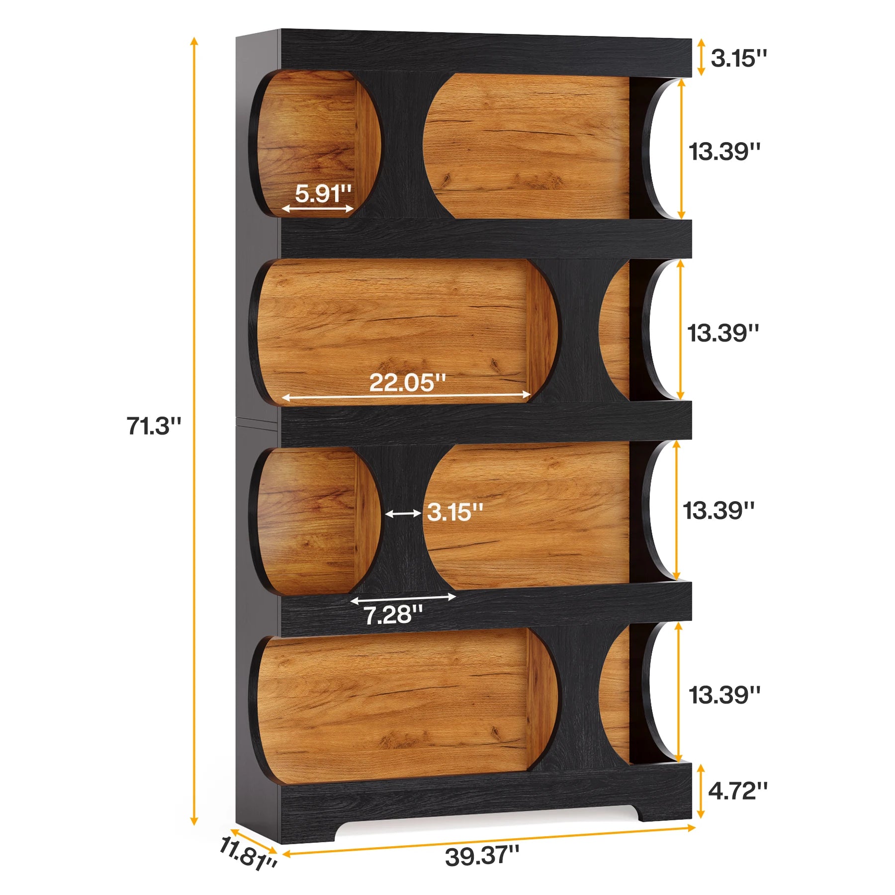 71" Tall 4 Tier S Shaped Bookcase Wood Decorative Storage Shelving, Modern Freestanding Display Shelves