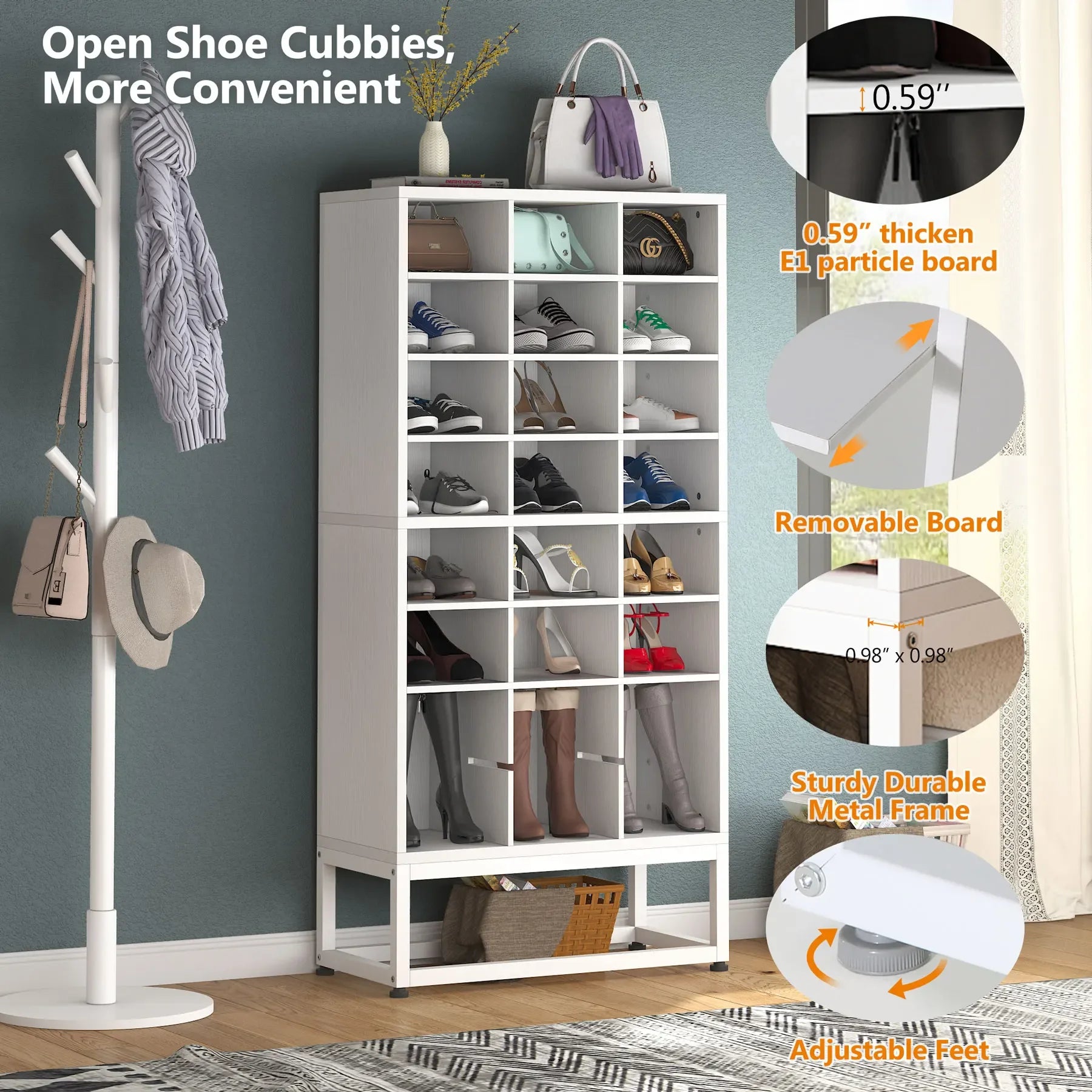 Wooden Shoe Cabinet 8-Tier Display Shelf Rack Stand White Wood Cube Shelf