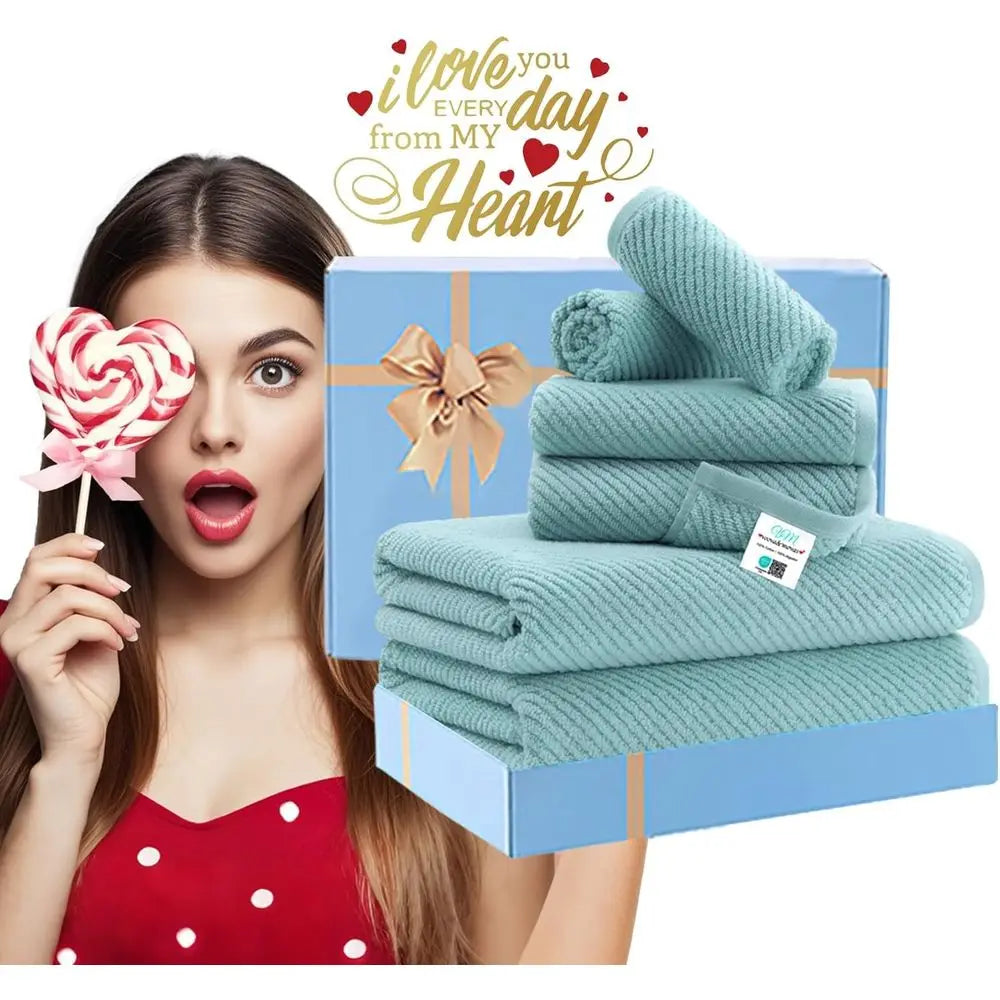 Pure Cotton Luxury Bath Towel Set: 6-Piece with 2 Large, 2 Hand, 2 Washcloths in Aqua Teal