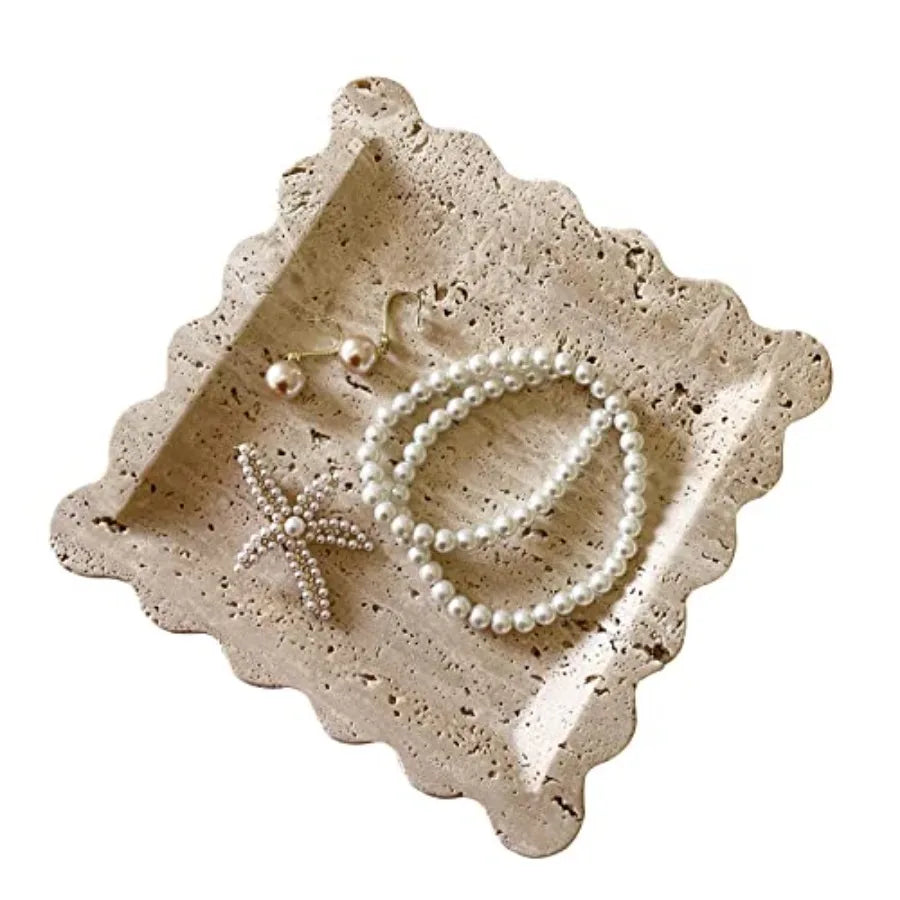 Vintage Natural Marble Tray Scalloped Tray Handmade Storage Dish
