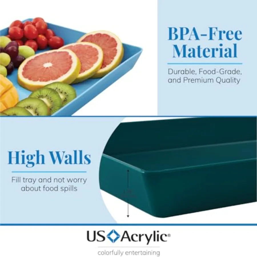 Coastal Plastic Serving Trays Set of 4 15 x 10 Large Unbreakable Reusable Rectangular