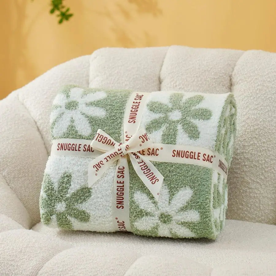 Checkered Blanket, Sage Green Flower Throw Blanket Microfiber