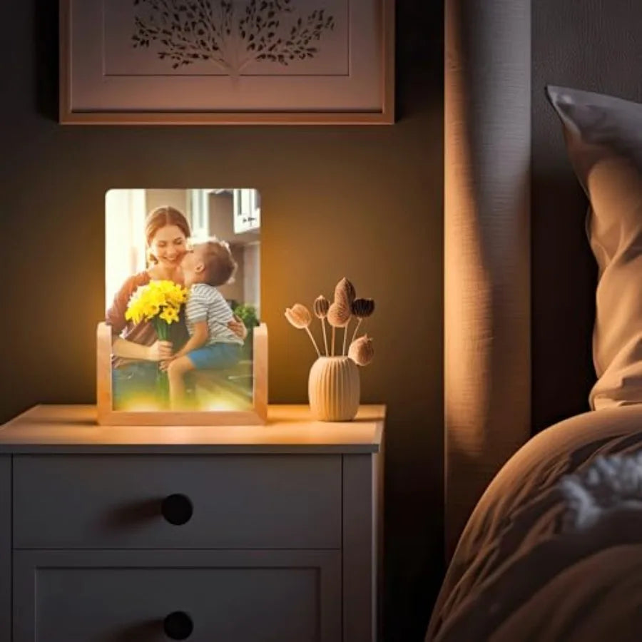 Pack LED Acrylic Photo Frames Night Lights Blanks, Light with Wood Stand for Heat Press Machine Prints