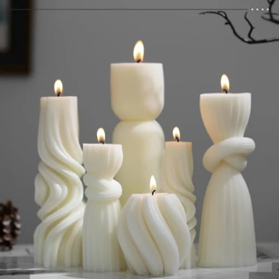 6 Pcs Ribbed Pillar Candles Modern Aesthetic Soy Wax Scented