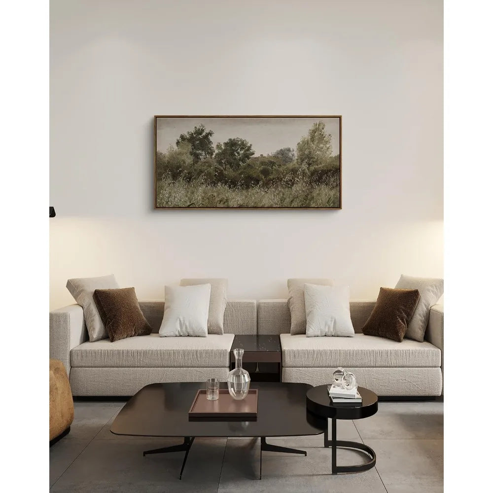 Vintage Framed Wall Art 20x40in Grassland Landscape Canvas Print