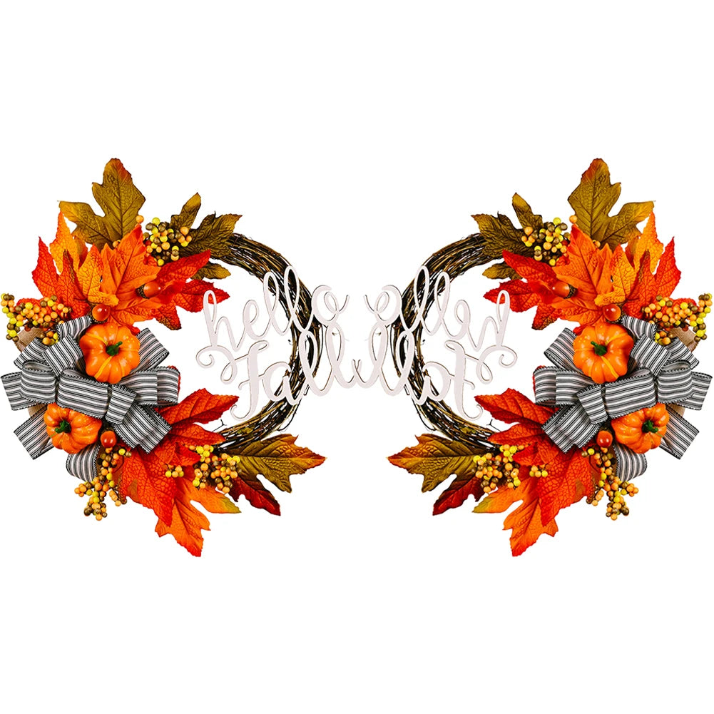 40cm Artificial Garland Pumpkin Wreath Door Hanger Autumn Wreath
