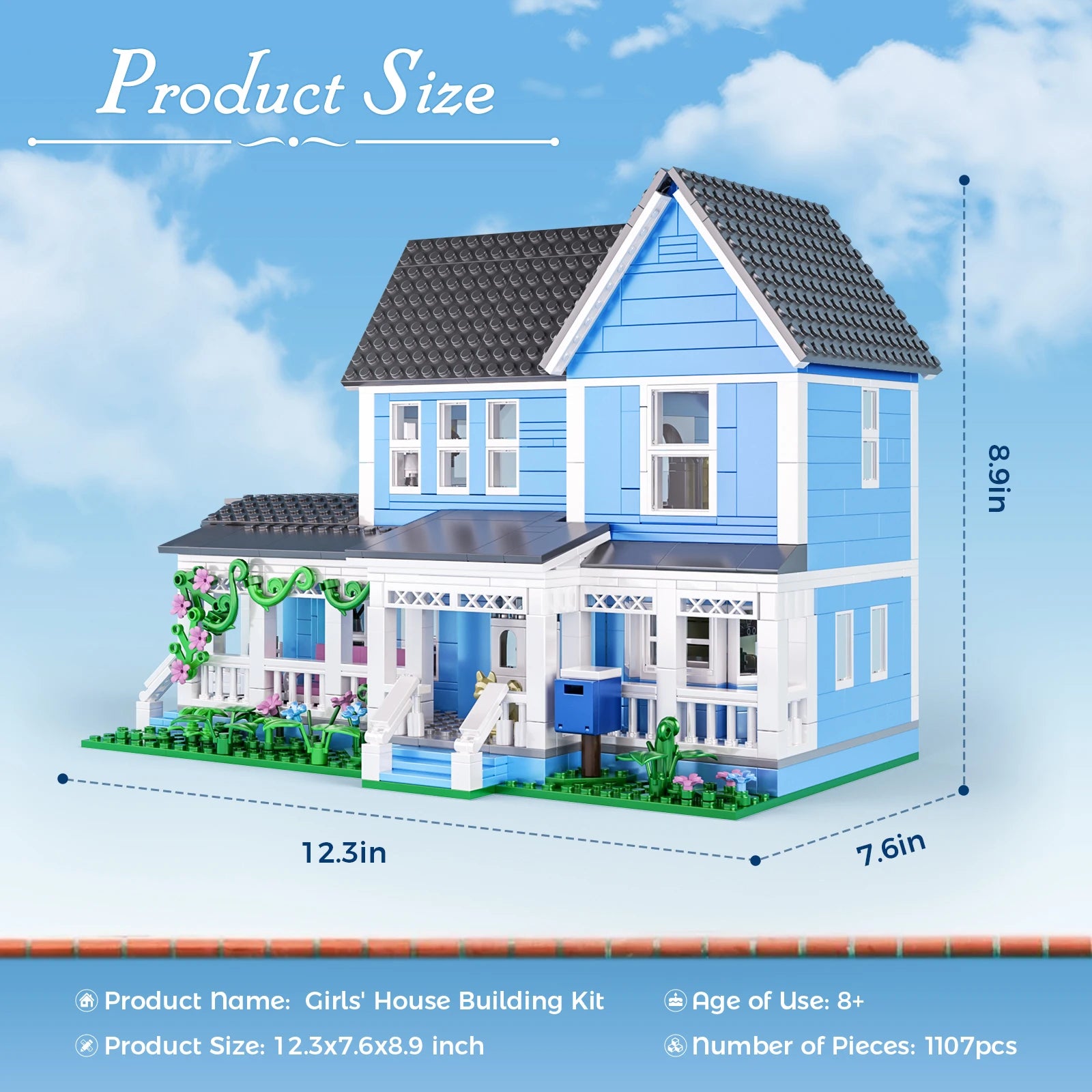 Lorelai Girls House Building Blocks Sets Blue Palace