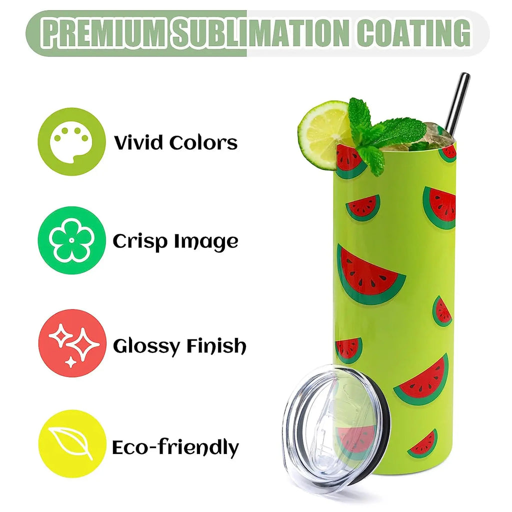 8pcs Stainless 20 OZ Sublimation Tumblers Skinny Straight Sublimate Tumbler Blank DIY Mugs Cups with Sublimation Papers