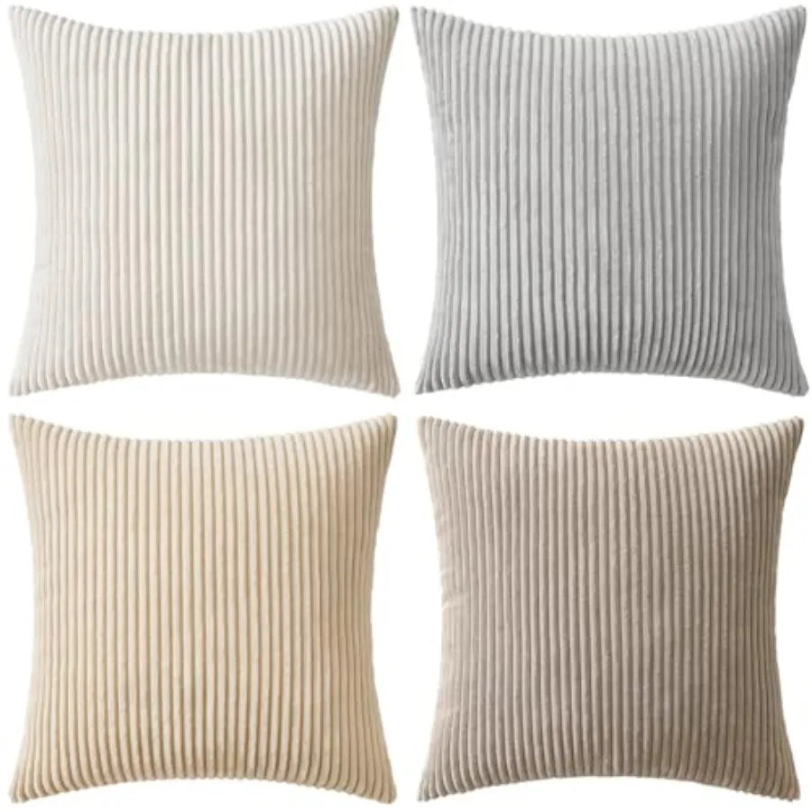 Boho Farmhouse Throw Pillow Covers 18x18 Inch Set of 4 Modern Nordic Cushion Covers Soft Corduroy