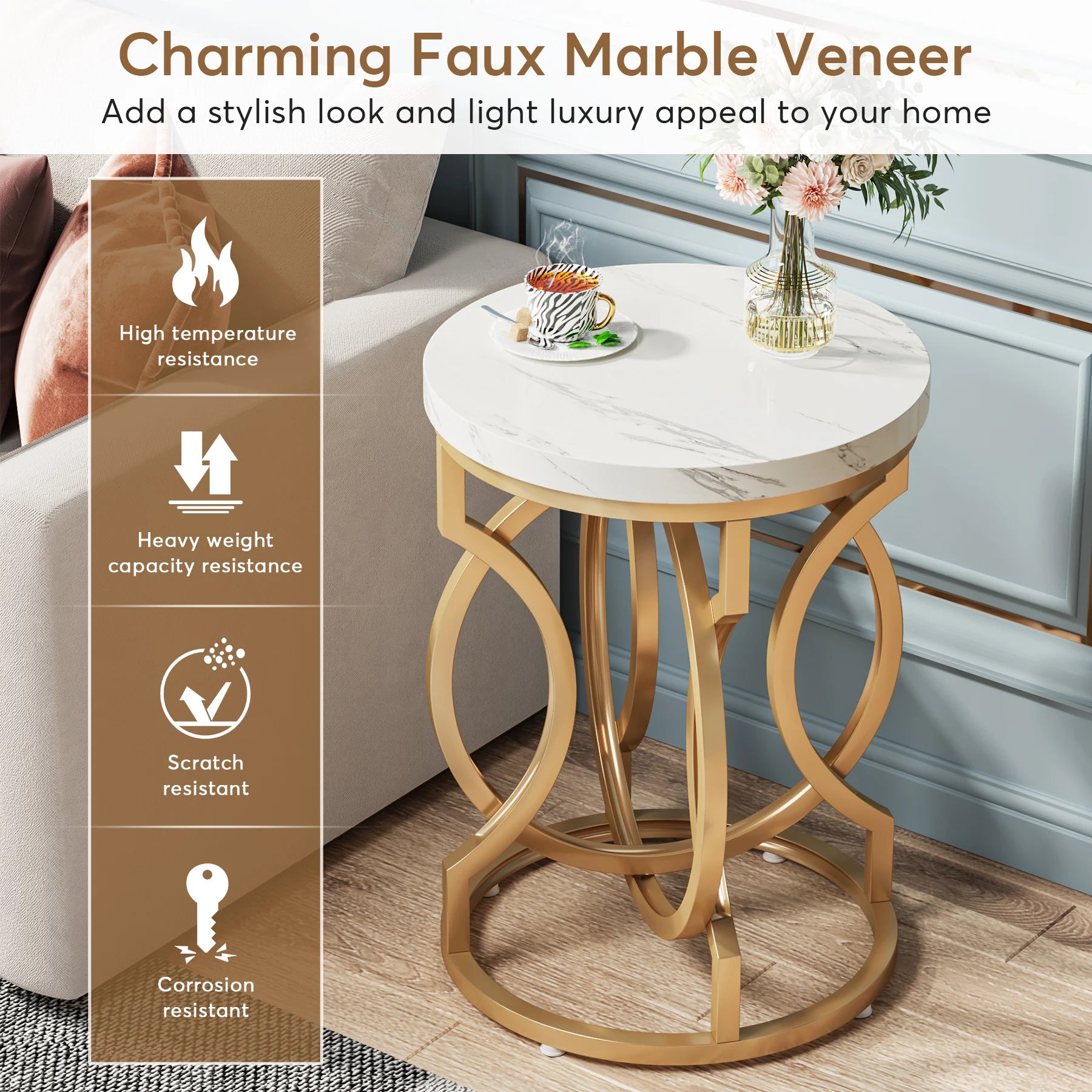 Tribesigns Modern Round Table with Thick Wood Top, 20“